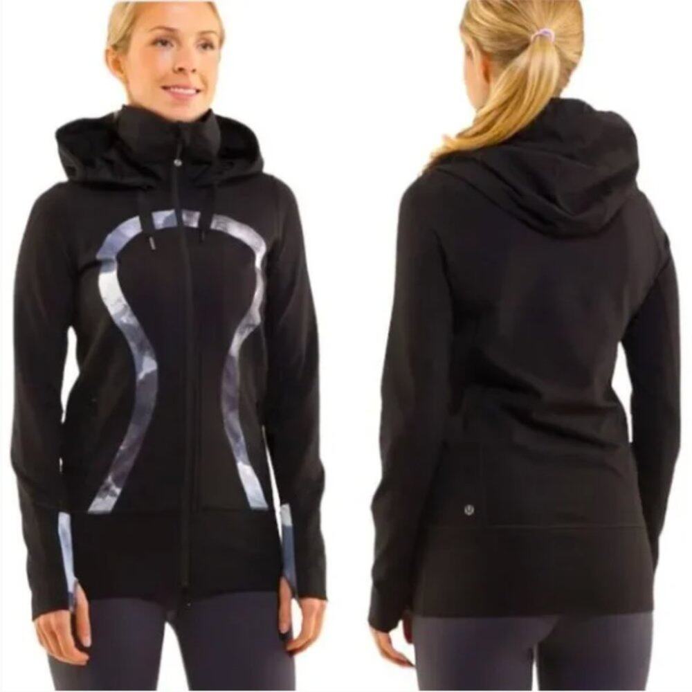 Lululemon Stride Jacket Brushed Black/White Coal Tinted Canvas Size 6 - Rare
